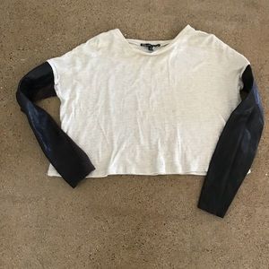 Elizabeth and James Leather Sleeve Cropped Sweater